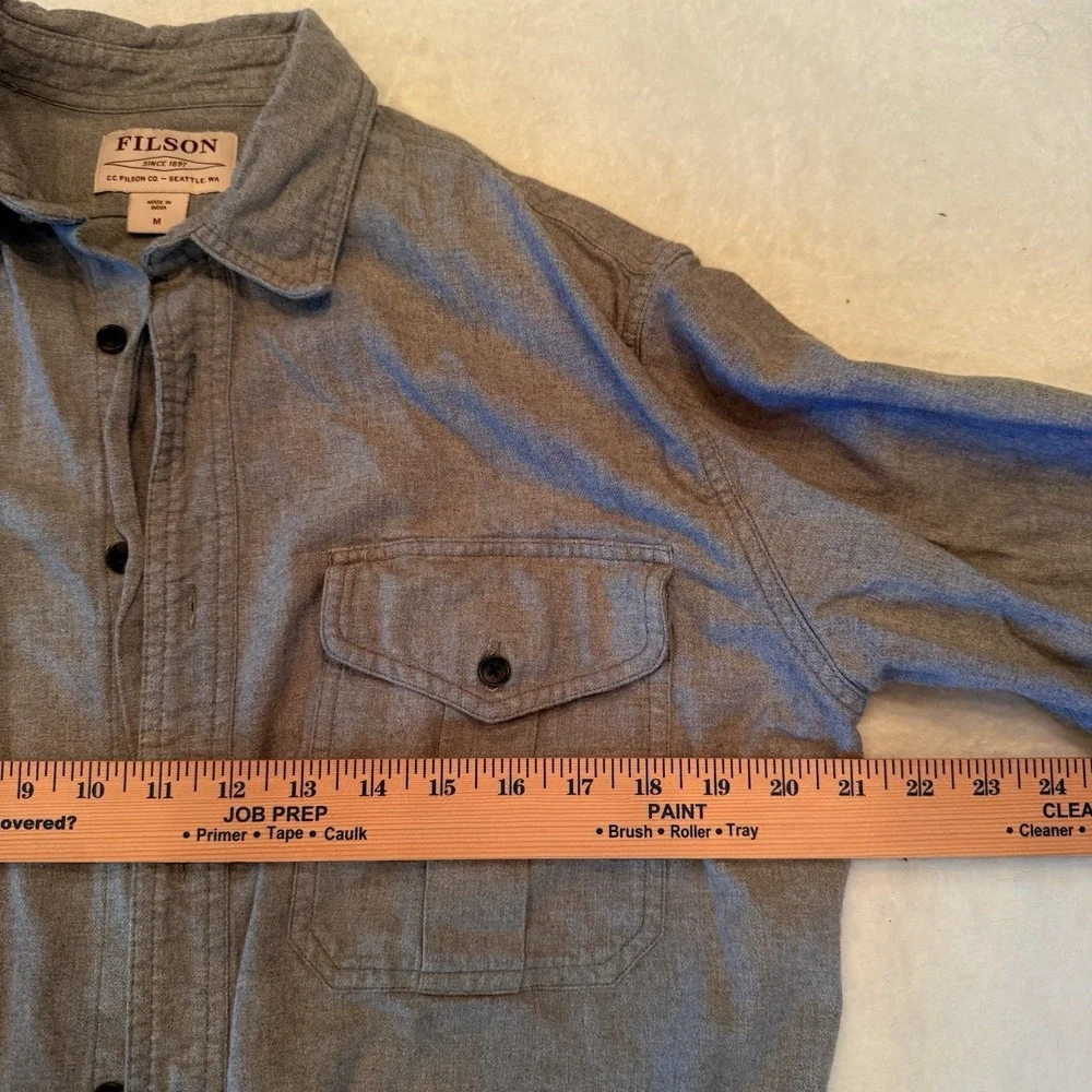 Filson Shirt Men Medium Heather Gray Cotton Workwear Utility Outdoor Button Up